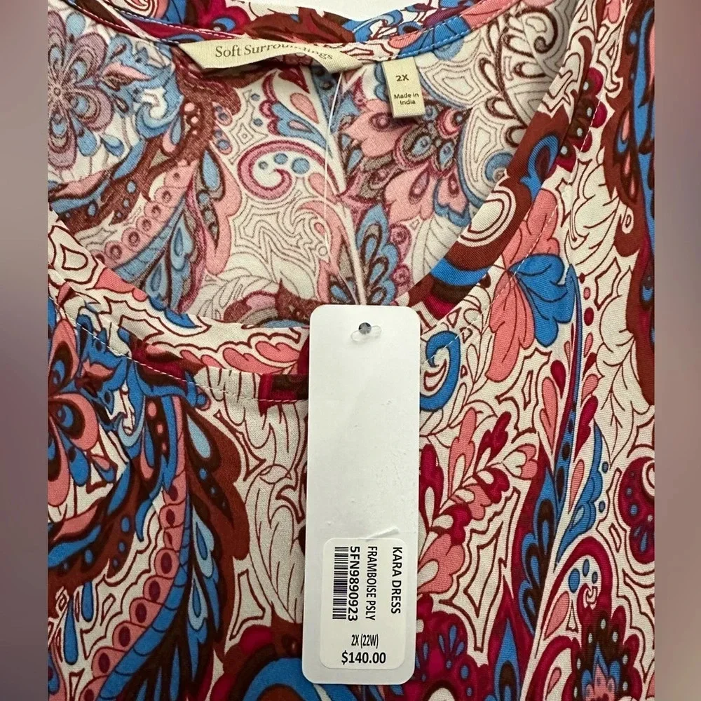 Soft Surroundings Kara Dress Size 2X Framboise Paisley Tiered Maxi NWT
